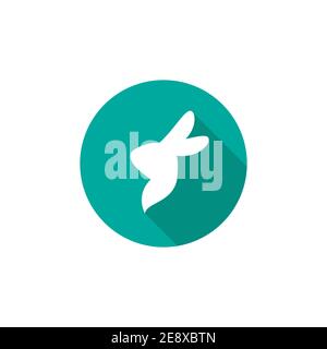 Vector icon with rabbit. White rabbit with shadow in blue circle isolated on white. Easter bunny. Flat design. Hare pictogram Stock Vector