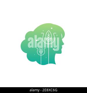 Girl's head with Greek letter Psi. Relationship and psychology logo isolated on white. Psychotherapy concept. Woman Psychology or skills symbol. flat Stock Vector