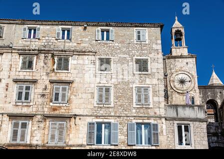 Historic building and clock tower in the historic center of Split, Croatia Stock Photo