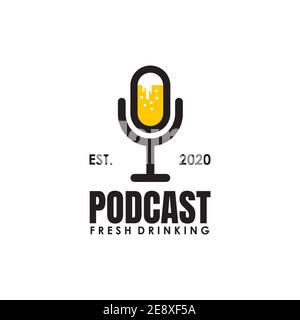 Fresh podcast logo incporporated orange juice and mic icon design vector template Stock Vector