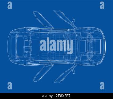 Electric Car With Chassis. Vector rendering of 3d Stock Vector