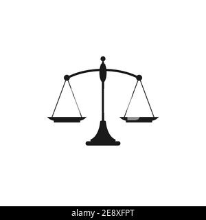 Black mechanical scales balance icon isolated on white. Justice, law scale. Vector illustration. Stock Vector