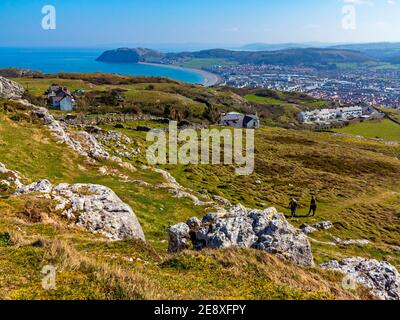 View looking down on Llandudno a seaside resort in Conwy North Wales UK from the Great Orme limestone headland which rises above the town. Stock Photo