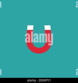 Red horseshoe magnet on blue background. u-shaped magnet icon. Magnetism, magnetize, attraction concept. Vector illustration Stock Vector