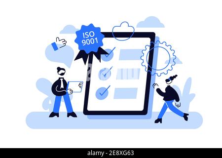 Tiny business people like standard for quality control. Standard for quality control Stock Vector