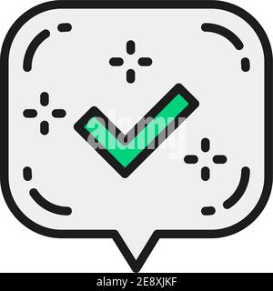 Check mark or tick notification in bubble, approved checkmark color line icon. Stock Vector