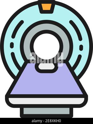 MRI scanner, magnetic resonance imaging device, tomography flat color line icon. Stock Vector