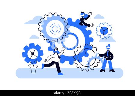 Little people links of mechanism. Business mechanism. Abstract background Stock Vector