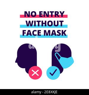 No Entry Without Face Mask or Wear a Mask Icon. Vector Image Stock Vector