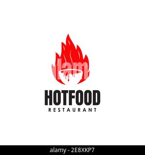 Hot food logo icon incorporated with a bowl and red fire as the background design vector template Stock Vector