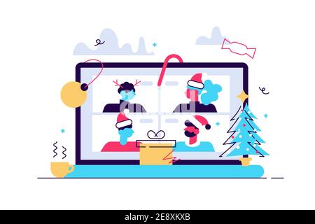 man and woman meeting online together via video conference on a laptop Stock Vector