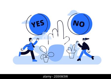 Choose vector illustration. Flat tiny options choice process persons concept Stock Vector