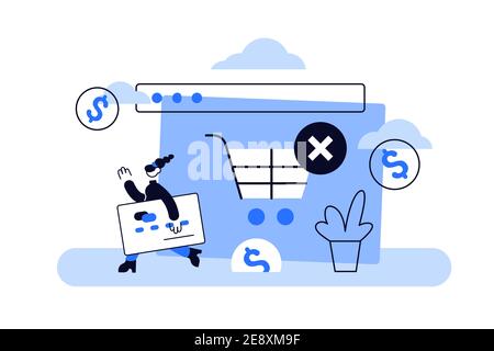 Abandoned card vector illustration. Flat tiny cancel purchase persons concept Stock Vector