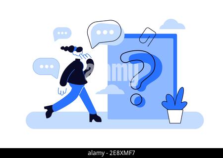 Question mark on document. Business woman asking questions Stock Vector