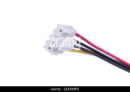 four pin power cable plug close up isolated on a white background Stock Photo