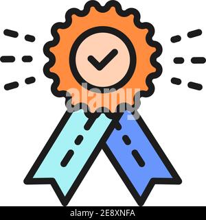 Winner with check mark icon in flat style. Rosette award vector ...