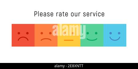 Smiley rate scale emotion emoji icon. Feedback rate survey emoticon satisfaction meter. Stock Vector