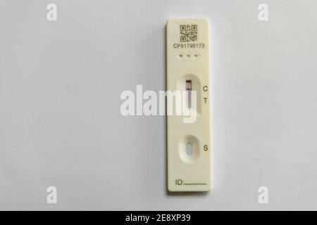 A lateral flow test device for covid 19 showing a negative result Stock Photo