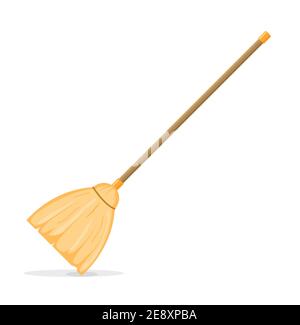 Broom mop sweep cartoon flat icon. Clean tidy dust cleanup vector symbol Stock Vector