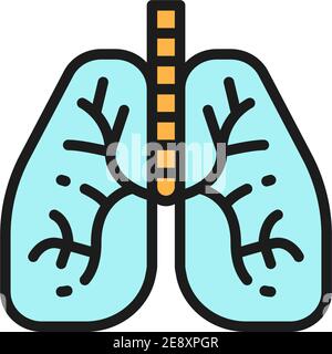 Lungs, human organ flat color line icon. Isolated on white background Stock Vector