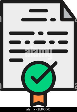 Certificate, grant, diploma, quality control approved flat color line icon. Stock Vector