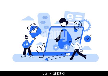 Job interview online service or platform. Idea of employment and hiring Stock Vector