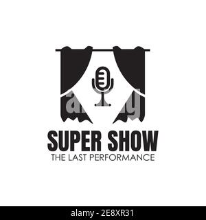 Super show logo with a mic icon and curtain design vector template Stock Vector