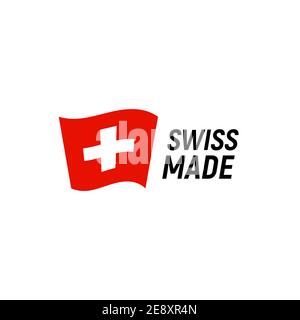 Swiss made product label. Switzerland quality flag vector sticker icon logo Stock Vector