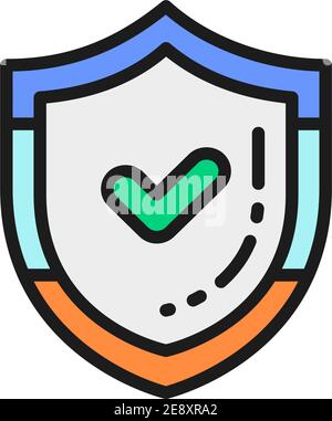Shield with check mark, quality control protection, accepted color line icon Stock Vector