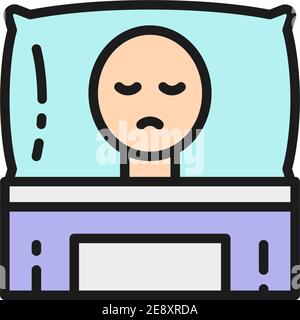 Cancer patient in bed, oncology flat color line icon. Stock Vector