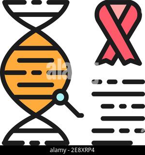 Dna molecule with cancer cells, malignant tumor, oncology flat color line icon. Stock Vector