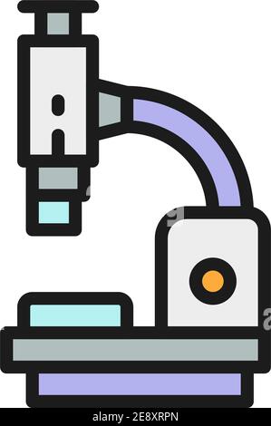 Microscope, medical equipment, lab research flat color line icon. Stock Vector