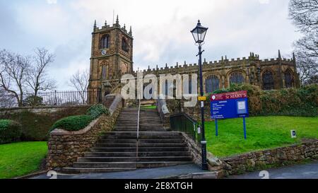 Mold, Flintshire; UK: Jan 28, 2021: The Parish Church of St. Mary the Virgin in Mold Stock Photo