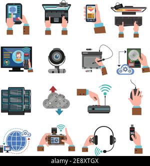 It devices and cloud computing icons flat isolated vector illustration Stock Vector