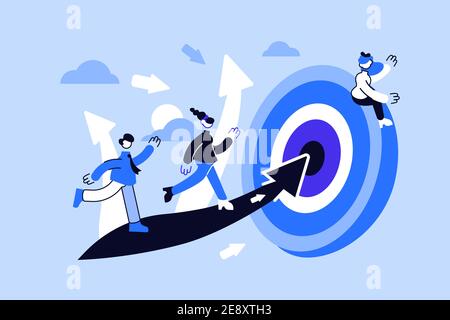 Vector. People run to their goal on the column of columns, move up motivation Stock Vector