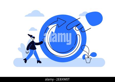 Refresh concept, flat tiny person vector illustration. Restart project Stock Vector