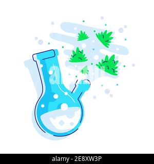 Glass bong for smoking. Plastic blue bong with green cannabis. Modern flat style Stock Vector