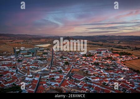 Panoramic view from Belmez from the castle at sunset in summer. Stock Photo
