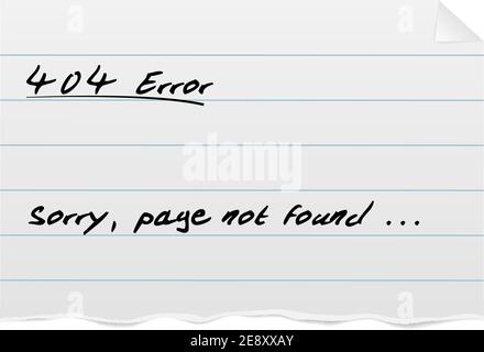 404 error page template, torn piece of ruled paper from notepad with handwritten text vector illustration Stock Vector