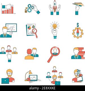 Business with startup ideas realization and team icons set flat isolated vector illustration Stock Vector