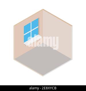 Isometric empty room icon. Vector 3d building area window wall interior Stock Vector