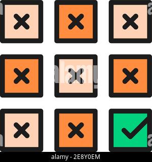 Right choice, check mark on ballot, checklist flat color line icon. Stock Vector