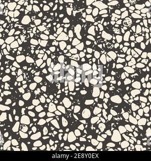 Terrazzo Textured Floor Tile Background. Seamless Vector Repeat Backdrop. Design With Irregular Inclusions On Grey Background. Close Up, All Over Repeat. Interior Design, Home Decor, Interiors. Vector EPS 10 Tile. Stock Vector