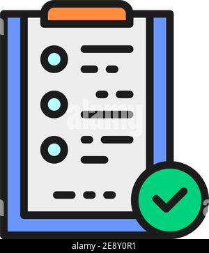 Folder tablet with check mark, quality control, verification color line icon. Stock Vector