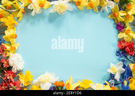 Spring floral arrangement on blue background Stock Photo