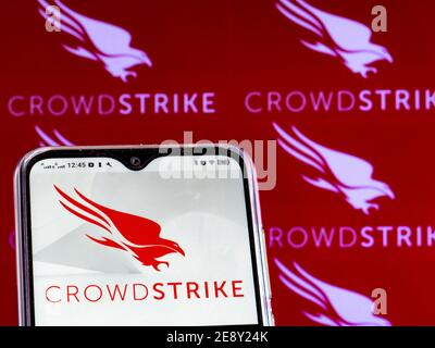 Ukraine. 1st Feb, 2021. In this photo illustration a CrowdStrike Holdings, Inc. logo is seen displayed on a smartphone screen. Credit: Igor Golovniov/SOPA Images/ZUMA Wire/Alamy Live News Stock Photo