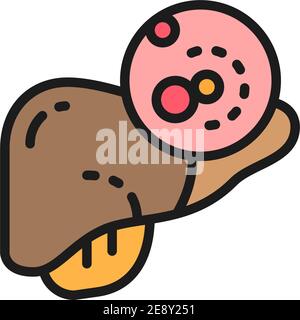 Liver cancer, malignant tumor, oncology flat color line icon. Stock Vector