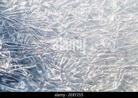 Close-up structure of ice and air bubbles in the sun Stock Photo