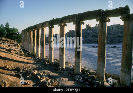 Oval forum Roman ruins Jerash Jordan Stock Photo