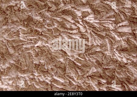 Texture of long hair carpet in brown colour, fur texture closeup for designers and backgrounds Stock Photo